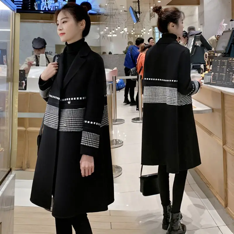 

Black Woolen Coat Women's Mid-Length 2022 Spring And Autumn New Large Size Woolen Female Jacket Fashion Wild Lady Outerwear
