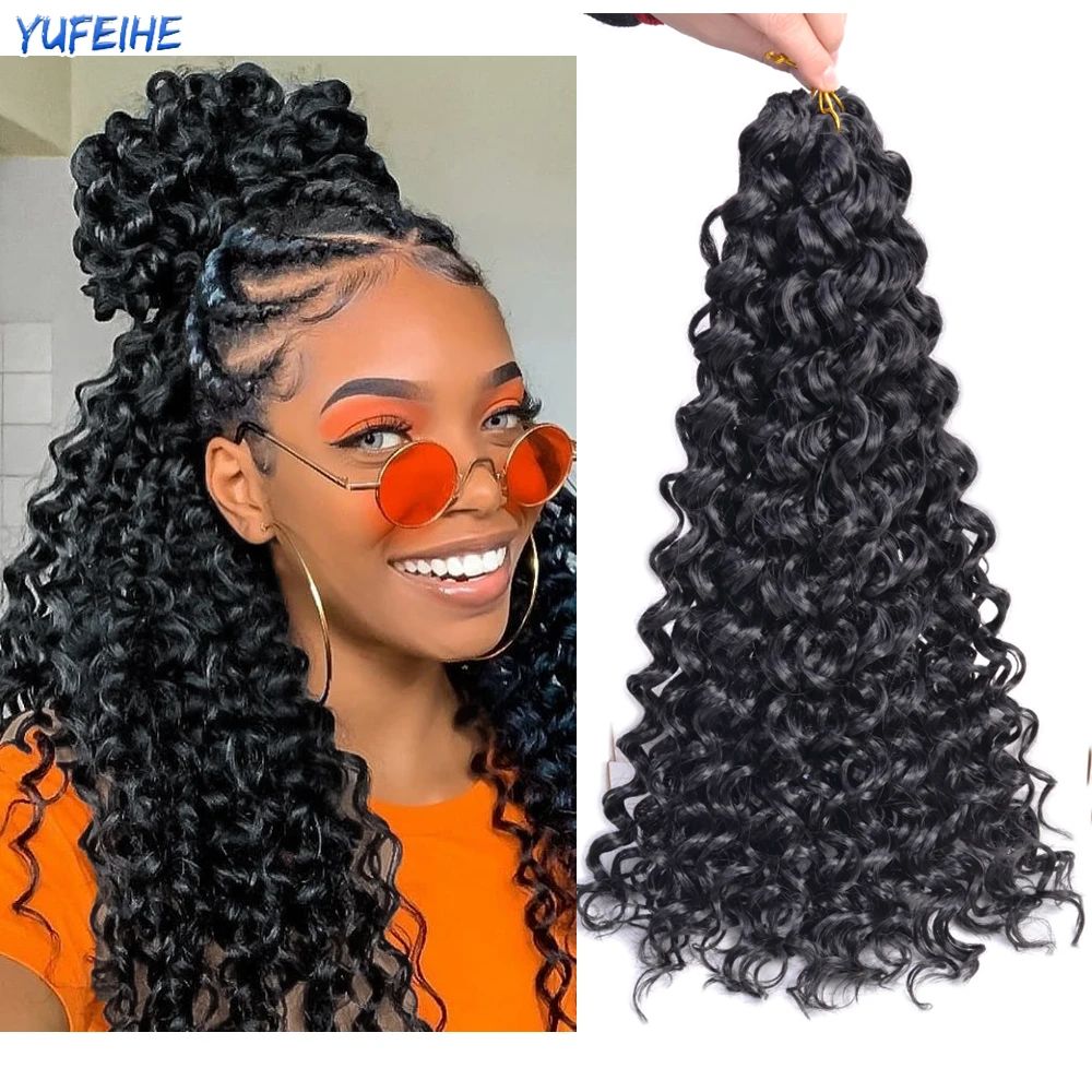 Yufeihe Brazilian GoGo Curl Crochet Hair Hook Braid Hair Extension  African Curls Synthetic Hair Ombre Black For Women Kids
