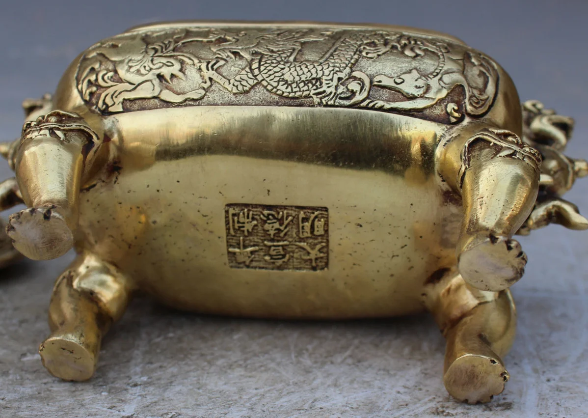 Коллекционная антикварная ручная работа яркий дракон собака лев бронзовые