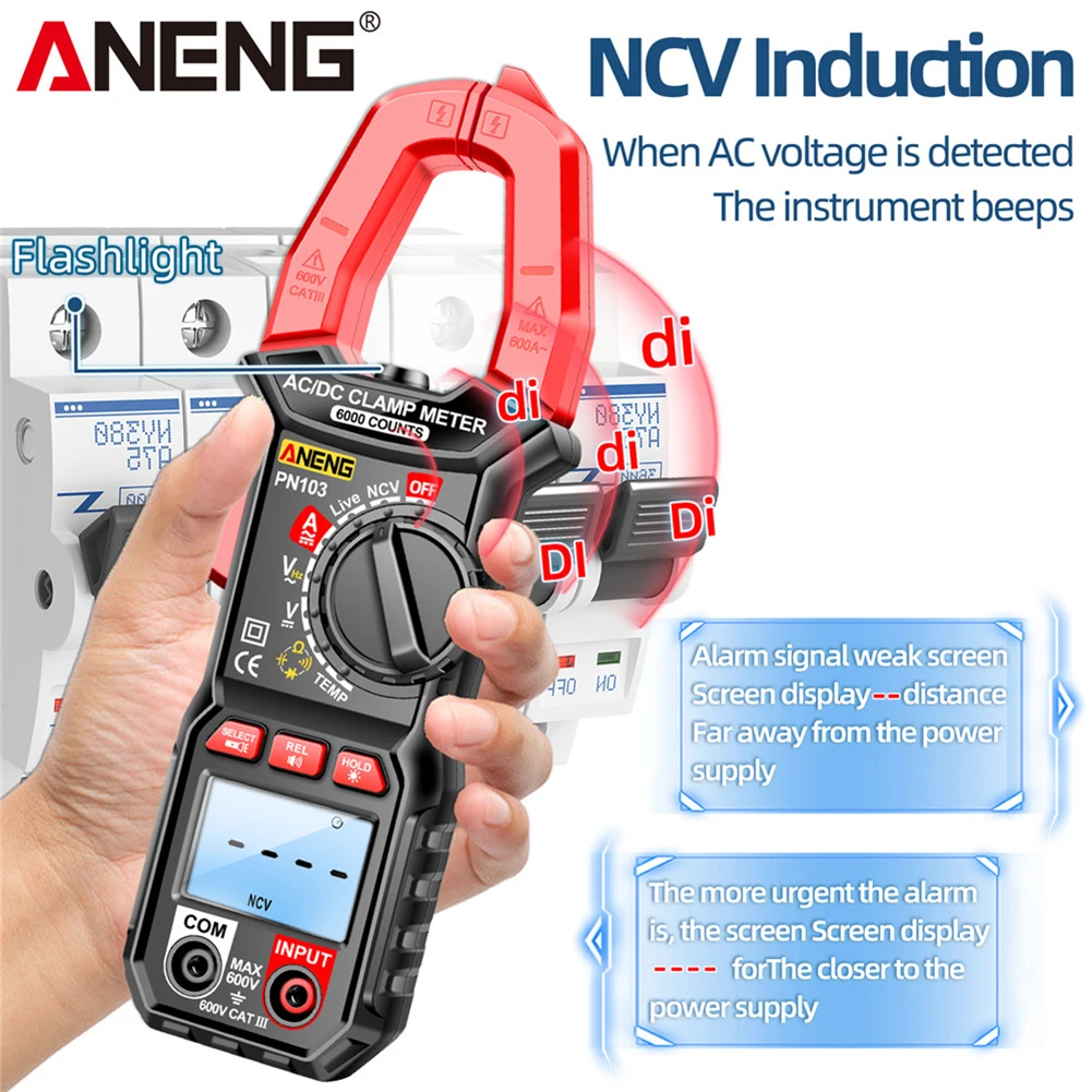 

ANENG PN103 Clamp Digital Meter Multimeter 600A AC Current AC/DC Voltage Tester 6000 Counts Hz Capacitance NCV Ohm Diode Testers