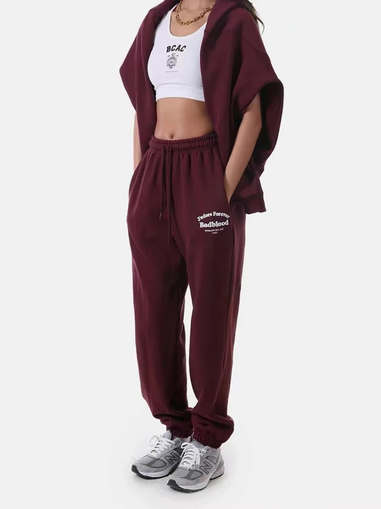 

Women Pants Spring Autumn New Sweatpants Embroidered Letter Tie Loose Foot Sports Casual Pants Couples