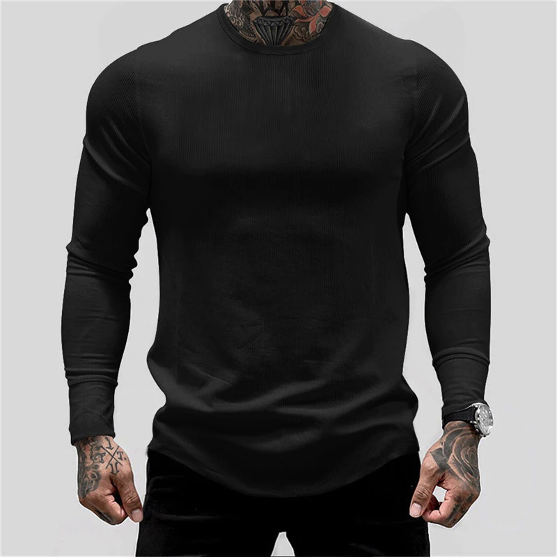 

Повседневные футболки с длинным рукавом, уличная одежда, мужские модные облегающие топы с круглым вырезом, пуловер 2023, спортивная одежда, од...