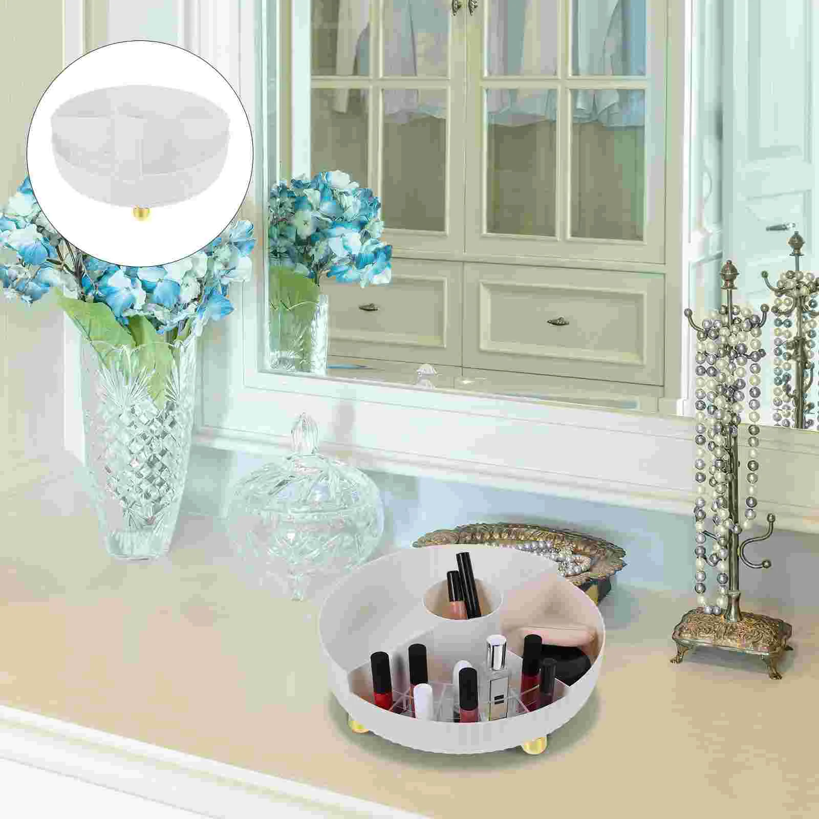 

Skincare Rack Storage Makeup Organizer Vanity Tray Turntable Rotating Kitchen Spice Shelf Rotary Seasoning Jar