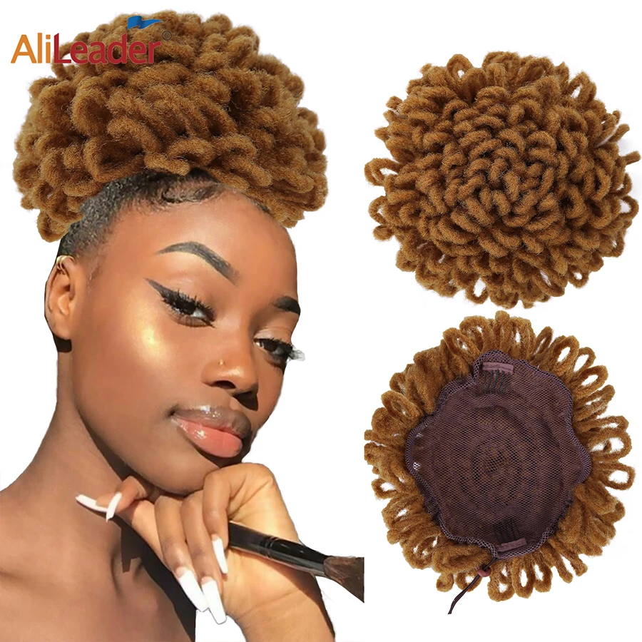 

Wholesale Synthetic Dreadlocks Chignon 10" Faux Locs Hair Bun Pony Tail Afro Hairpieces Clip In Hair Extentions For Black Women