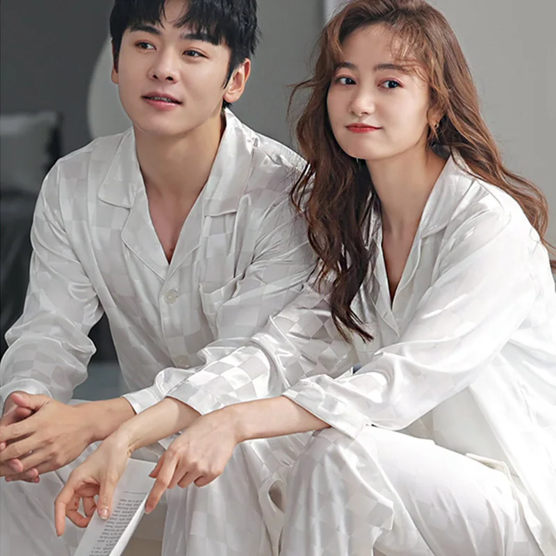Couple Pajama Sets For Mens Plaid Designer Loungewear Nightwear Long Sleeve Sleep Trousers Thin Silk Satin Pajamas Men Sleepwear