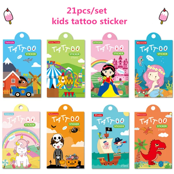 21pcs/bag Tattoo Temporary Tattoos Stickers for Kids Unicorn Animal Dinosaur Mermaid Fake Child Tatuajes Temporales Ninos |