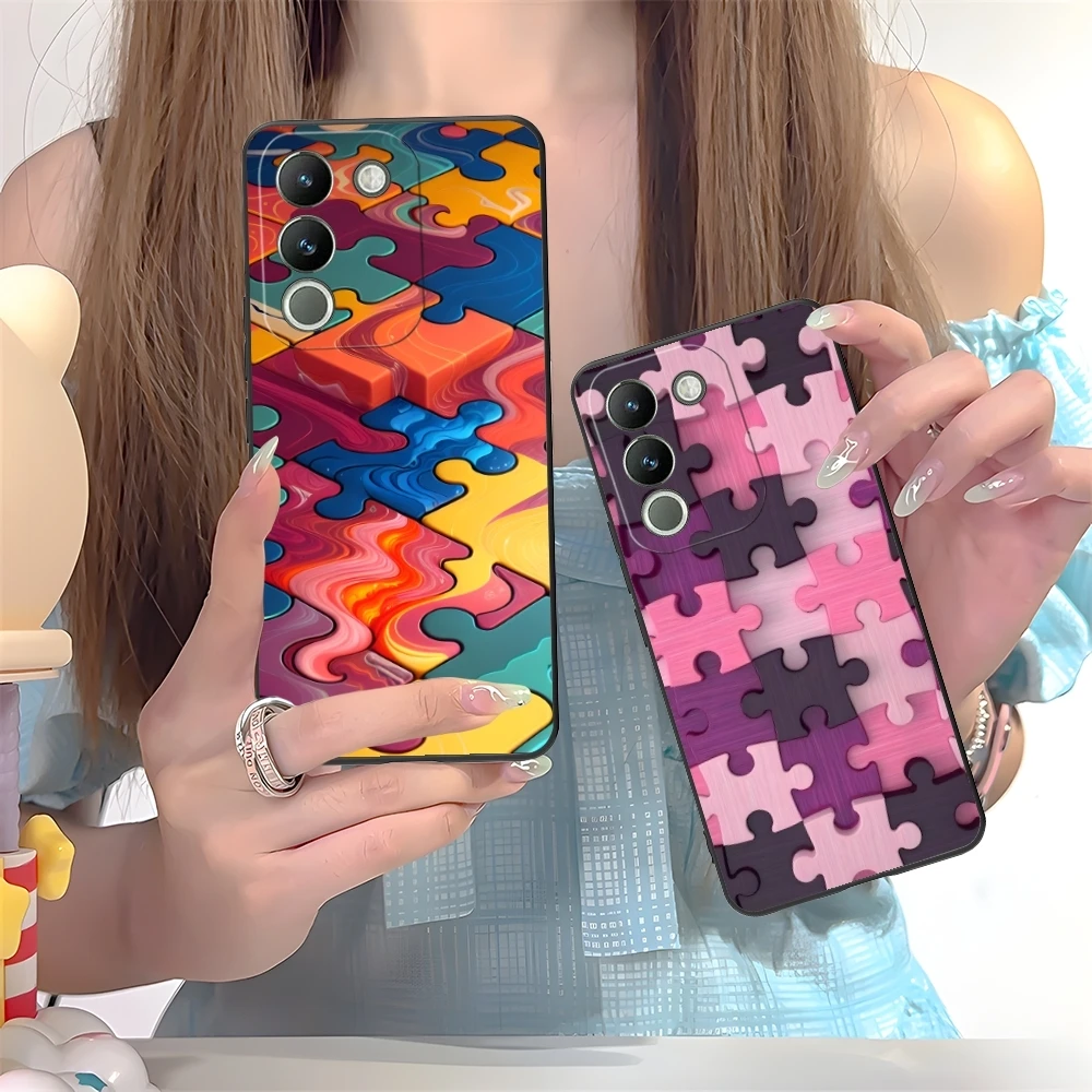 Puzzle Pretty Fashion Mobile Cell Phone Case for VIVO Y95 Y93 Y31 Y20 V19 V17 V15 Pro X60 NEX Black Soft Cover Shell