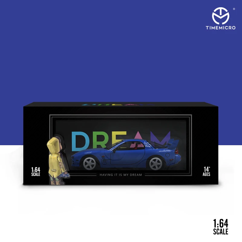 Модель автомобиля TimeMicro1:64 Dream RX-7 окрашенная в синий цвет ограниченная коллекция