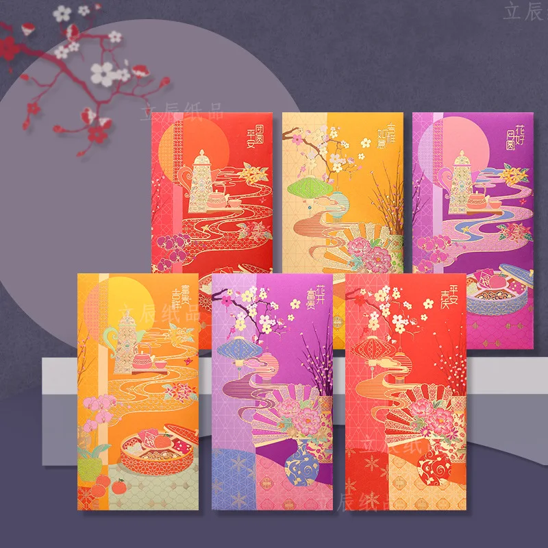 6/12pcs Chinese Hongbao Lucky Money 2022 Happy New Year Red Envelope for Spring Festival Wedding Printed Envelope Bag