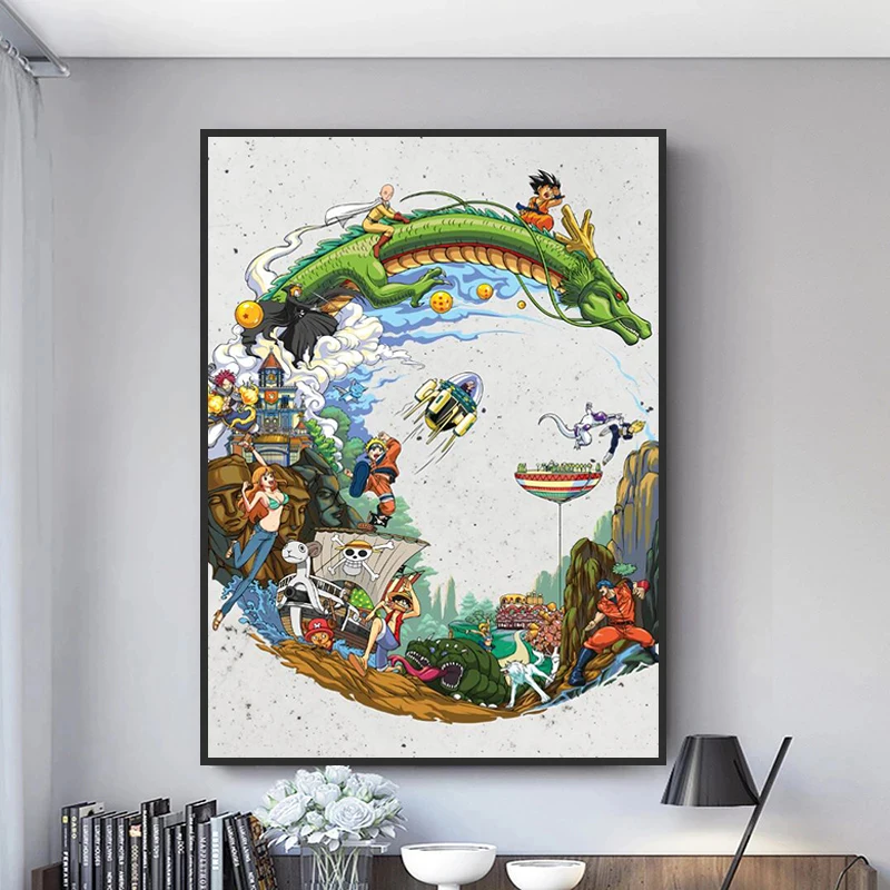 

Classic Anime Dragon Ball Naruto One Piece Canvas Painting Goku Naruto Luffy Poster Wall Art Picture Home Background Decoration