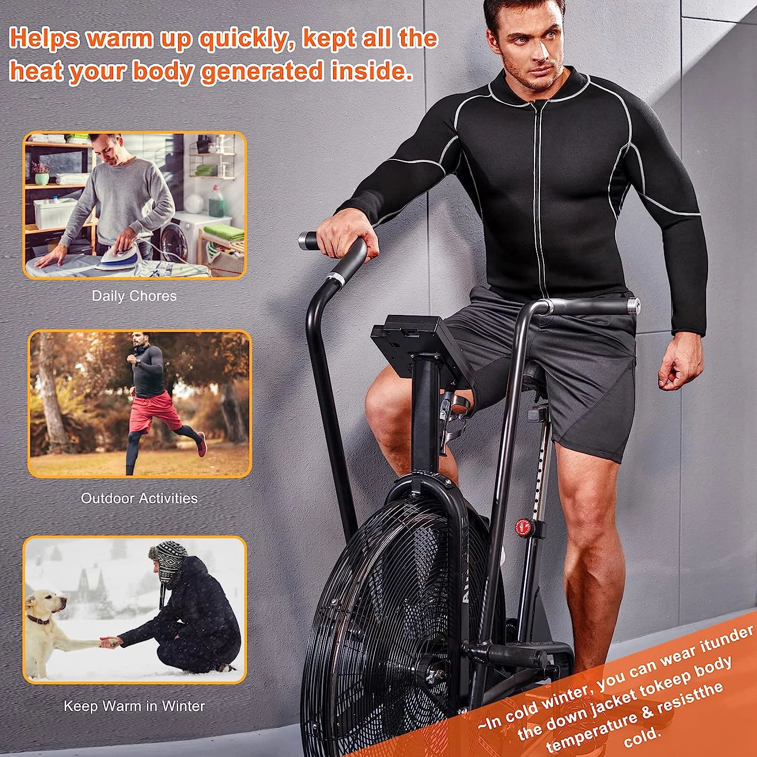 Men Sweat Neoprene Weight Loss Sauna Suit Workout Shirt Body Shaper Fitness Jacket Top Shapewear Long Sleeve Compression Shirts