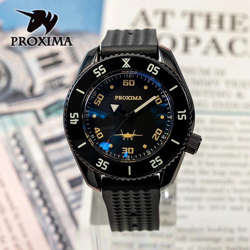 

Мужские часы для дайвинга проксиа PX1683, моноблочные спортивные механические часы пилота черного цвета, водонепроницаемость 30 АТМ, 300 м, наруч...