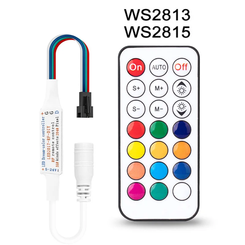 

RF Remote Controller 14key 21Key Wireless WS2815 WS2813 LED Lights 350+ Dream Effect 4pin SM JST RGB IC Led Strip Light DC5V 24V