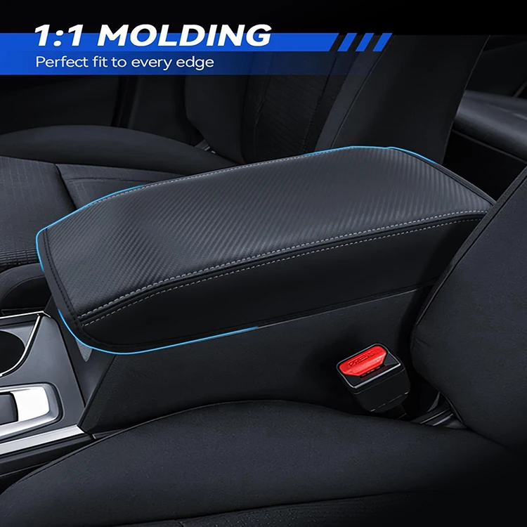 Фото Премиальный чехол на подлокотник из черной кожи и карбона для Mitsubishi Outlander 2022-2025, водонепроницаемый, устойчивый к царапинам, аксессуар для интерьера №3