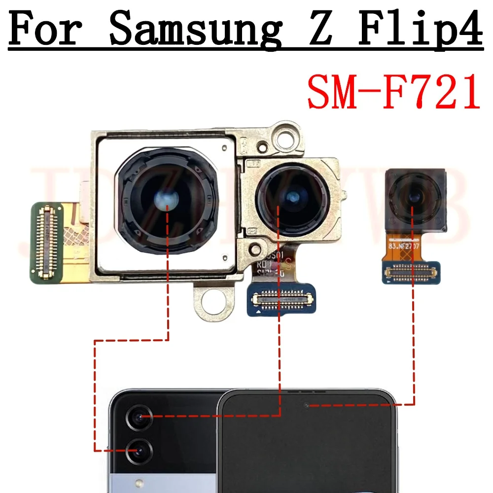 Фото Модуль передней и задней камеры для Samsung Z Flip4 Flip 4 F721B F721U F721N, гибкий кабель для фронтальной селфи-камеры и основной задней камеры №2