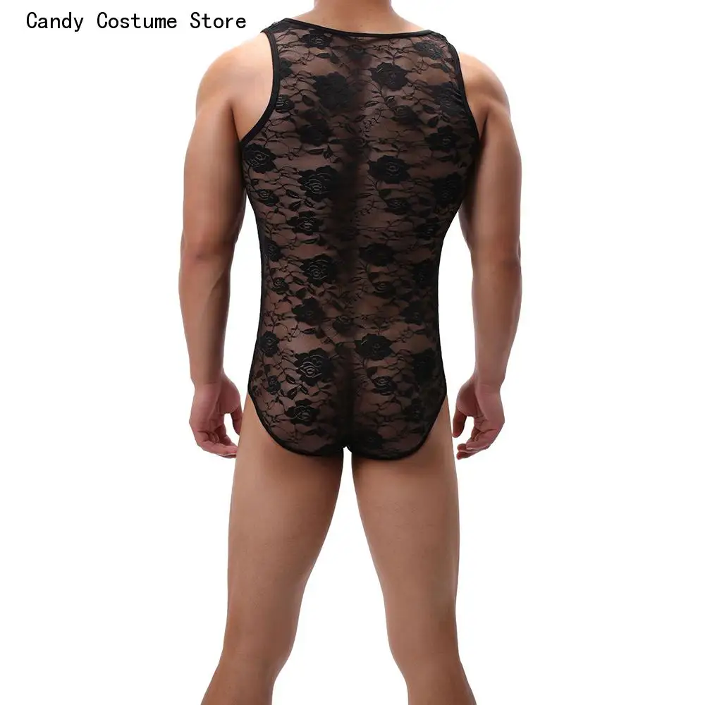 Mens Vest Shorts Jumpsuit Bodysuit Lace Sexy Onesies Male Sexy One-piece Tight Elasticity Slim Corset Body Shaper Seductive