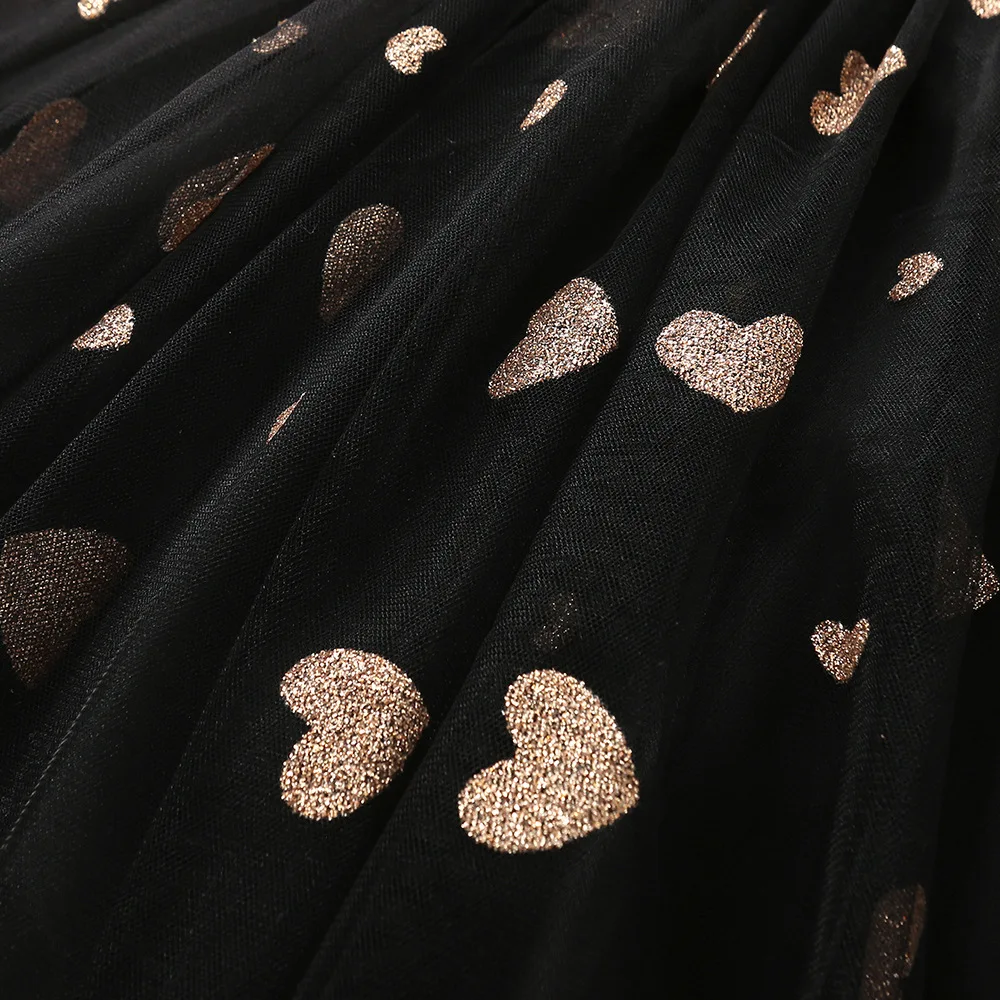 2024 Летнее Детское платье принцессы кружевное с милым принтом в виде сердца