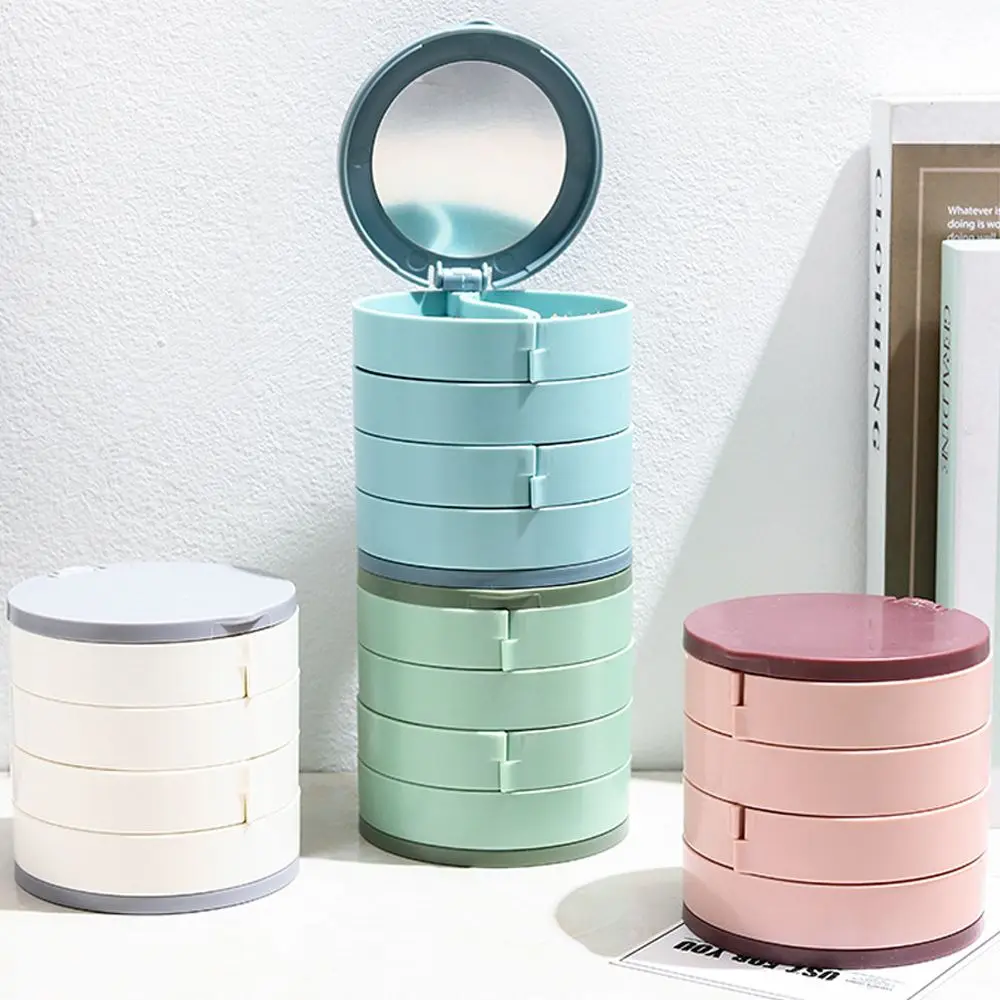 

2022 New Multi Layer Rotating Cosmetic Jewelry Earring Box , Makeup Organizer Case , Storage Shelf with Mirror for Women