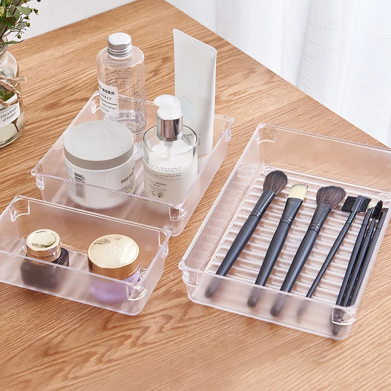 

Stackable Design Desk Drawer Organizer Clear Plastic Transparent Makeup Organizer Non-slip Desk Drawer Organizers Wholesale Hot