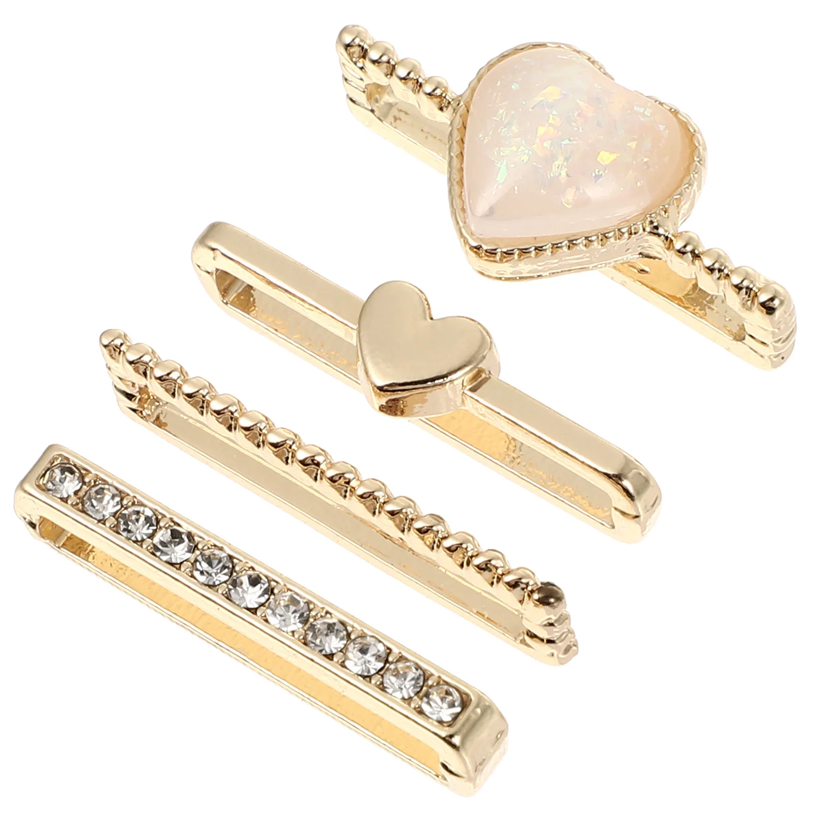 

4 Pcs Watch Strap Decoration Accessories Diamond Heart Necklace Decorative Band Rose Gold Charm Bracelet Wristband Ring