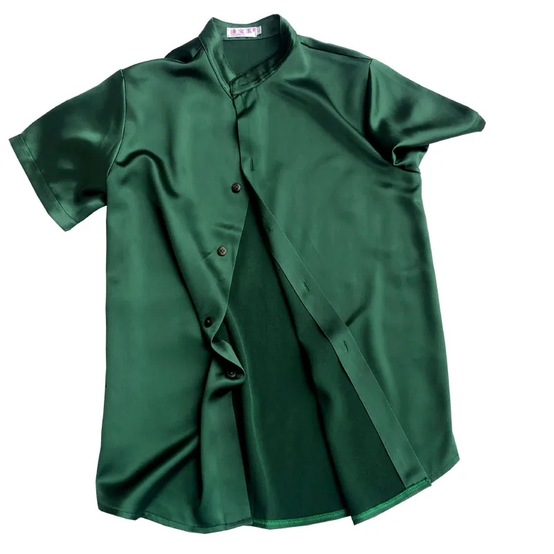 Атласная триацетатная мужская рубашка весна-лето с короткими рукавами и