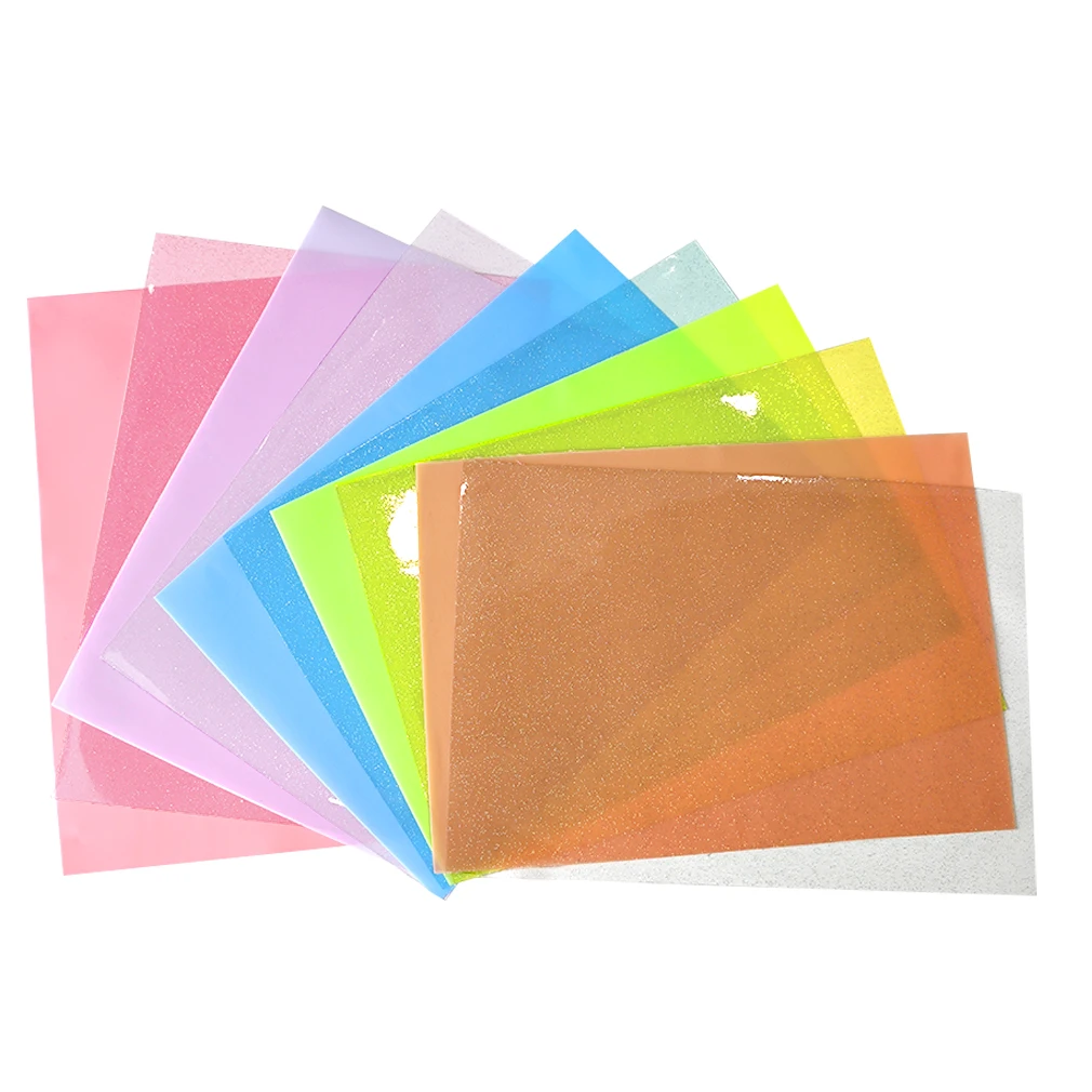 Solid Color Jelly Roll Vinyl Clear PVC Fabric Glitter Synthetic Leather Sheet for Bows Bags Book Cover DIY Craft Materials A4Set |