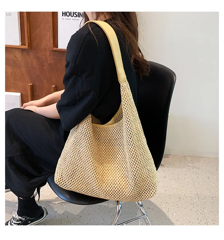 

Плетеная сумка ручной работы для женщин, новинка 2023, модная Ретро сумка-тоут, соломенная плетеная Сумка, универсальная вместительная сумка через плечо