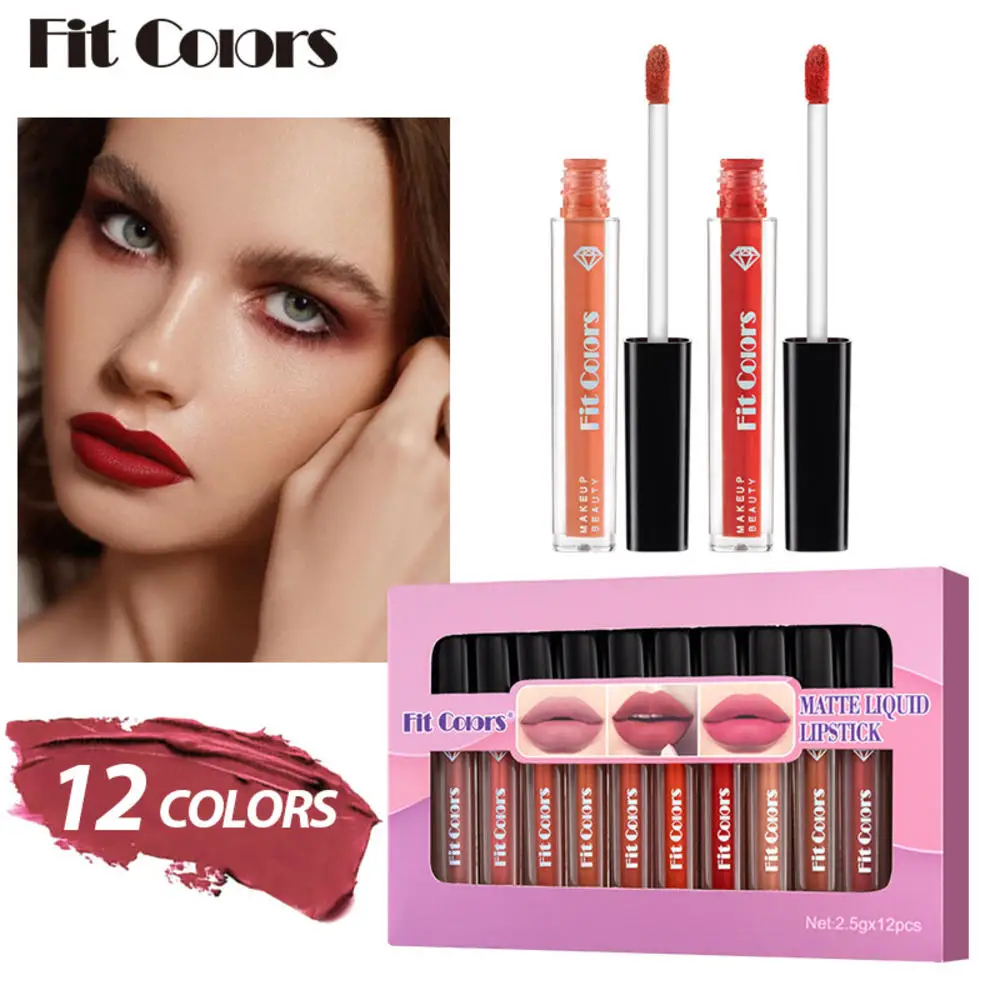 12 Pcs Matte Velvet Liquid Lipstick Set Non-Stick Cup Waterproof Nude Lip Gloss Kit Long Lasting High Pigmented Not Fade Lip