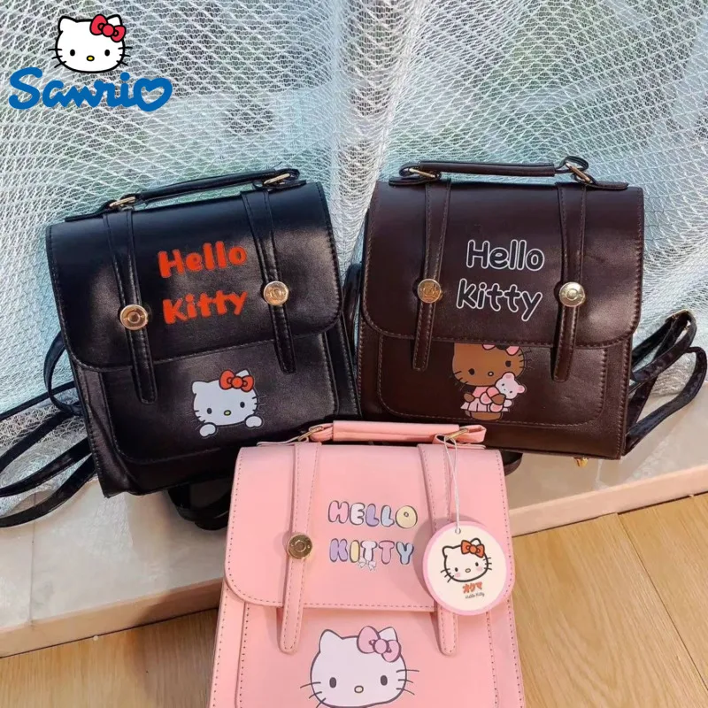

Sanrio Hello Kitty Fashion Backpack Women British Style PU Leather Bag Girls Kawaii Large Capacity Go Out Travel School Bag Y2k