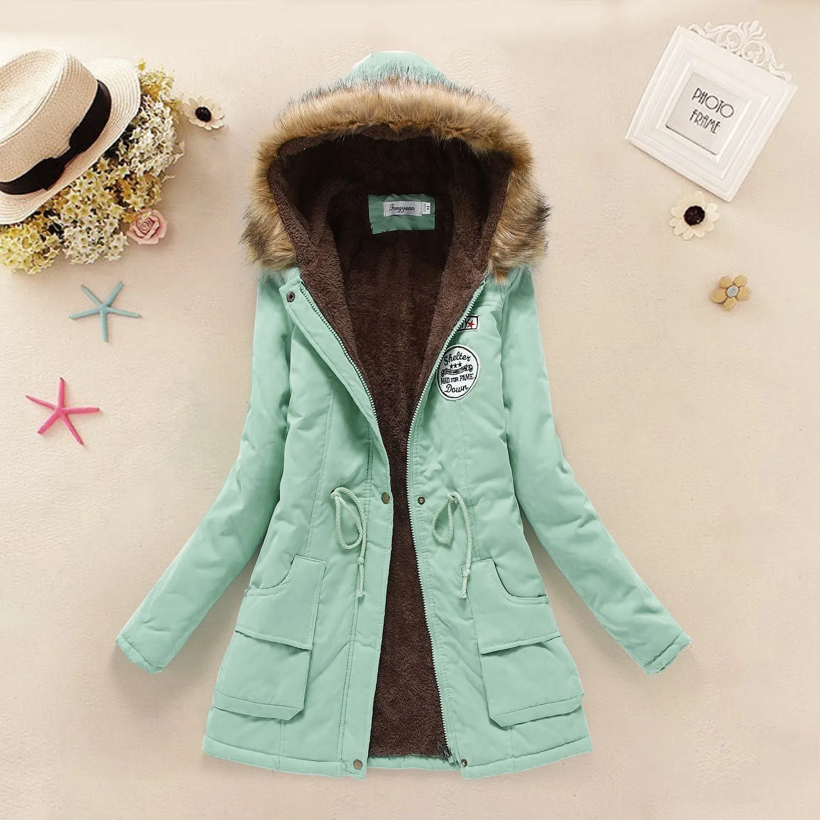 

Женский пуховик, женская теплая куртка с шерстяной подкладкой и капюшоном, модная теплая зимняя парка с флисовой подкладкой