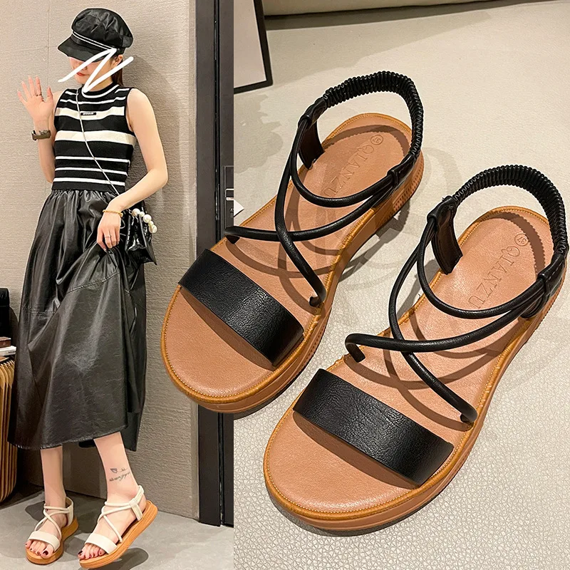 

Soft Leather Flat Sandals Women 2023 Summer Non-slip Flat Shoes Roman Sandals Light Comfort Retro Women Shoes Sandalias De Mujer