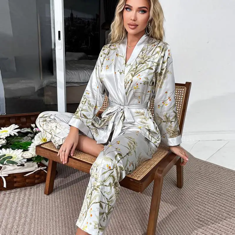 

Lady Two Pieces Print Pajamas Set Spring Autumn Long Sleeve Pyjamas Suit Womens Sleepwear Casual Home Wear Loungewear
