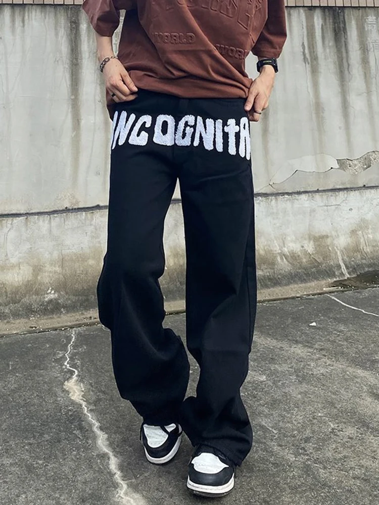 American Men's Pants Street Embroidery Straight Loose Wide Leg Denim Jeans Men and Women Same Style Streetwear Ins Hot Sale MEN