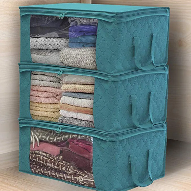3Pcs Blanket Quilt Clothes Closet Box Bags Home Foldable Moisture-proof Storage Case Washable Zipper Household Cabinet Organizer