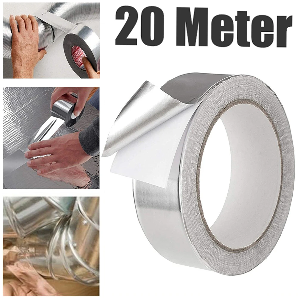 1Roll 20Meter Aluminum Foil Tape Strong Adhesive Repair Tape Heat Safe High Temperature Resistant Duct Repairs Seal Ring Roll