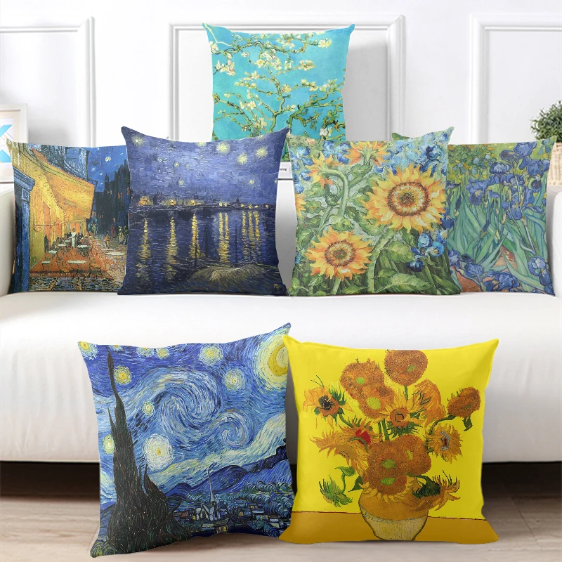 

Van Gogh Oil Painting Pillowcase Sofa Cushion Cover Sunflower Starry Night Throw Pillow Cover Wedding Party Home Decor 45x45cm