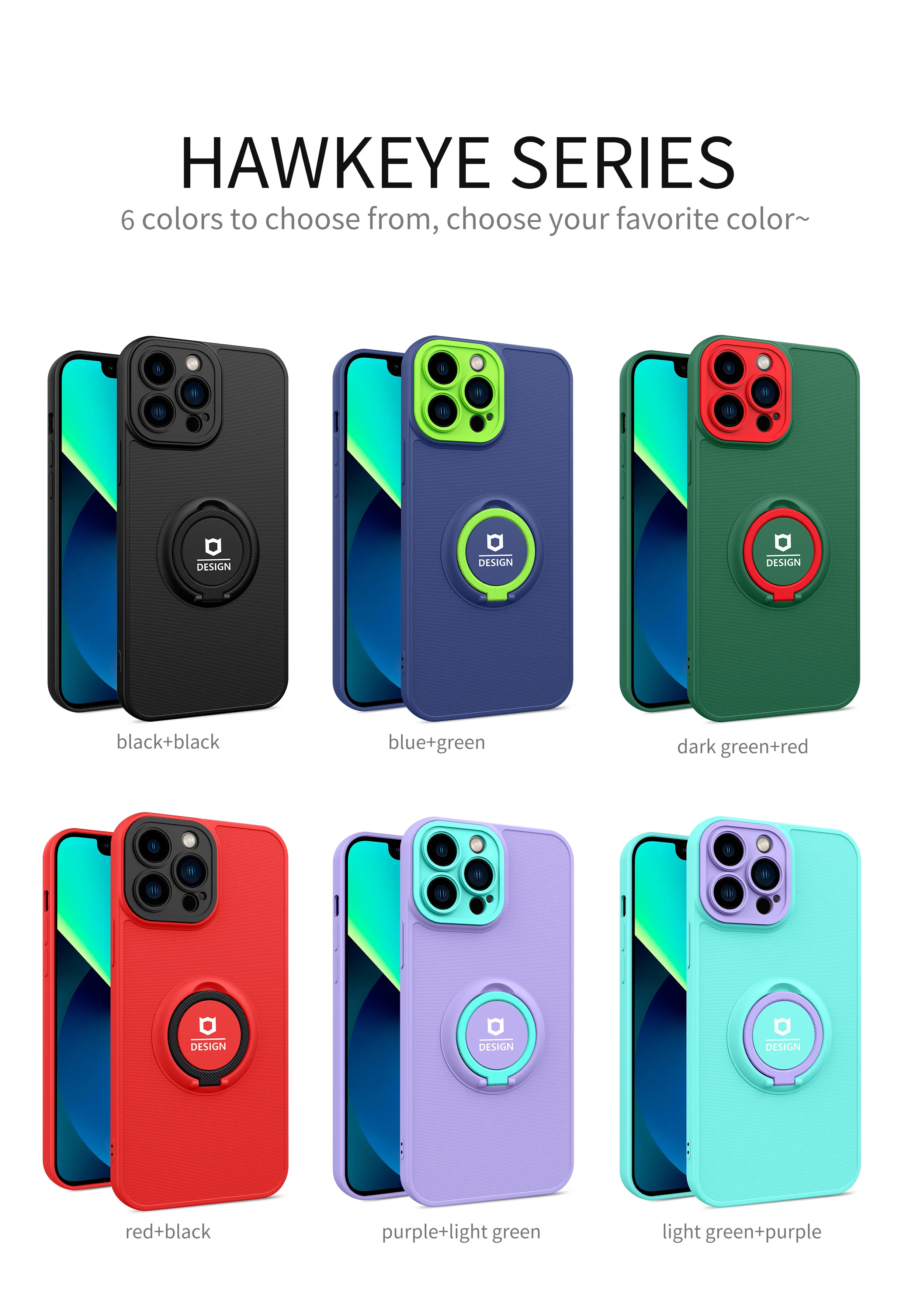 

For iPhone 13 12 11 Pro Max X XS XR Max 7 8 Plus TPU+PC Phone Case Cover with Ring Holder