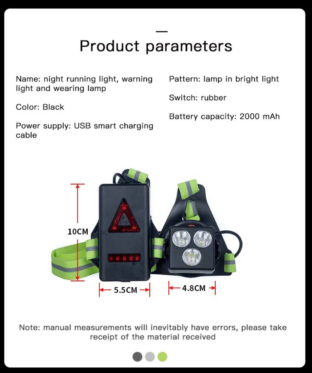 

Outdoor Running Light USB Charge Night Safety Warning Lights LED Chest Lamp Outdoor Sport Jogging Cycling Bicycle Flashlight