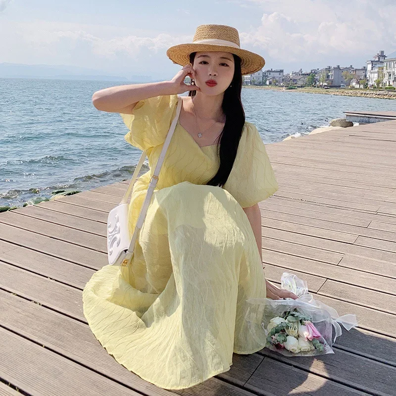 Длинное платье ярких цветов для женщин лето 2024 новый стиль корейская версия