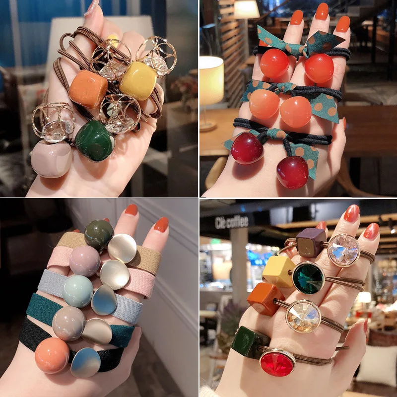 

2022 New Women Hair Ropes Big Crystal Pearl Elastic Rubber Band for Girl Fashion Hair Accessories Hair Ties