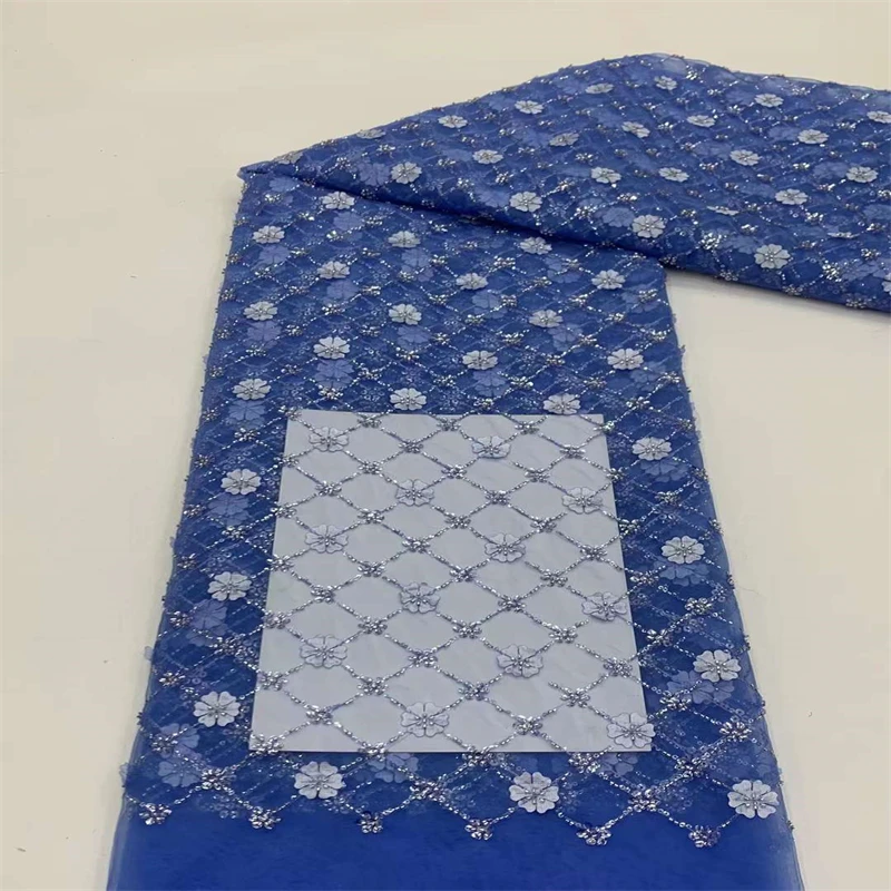 

2023 элегантная кружевная ткань с бусинами и блестками, Высококачественная нигерийская сетчатая кружевная ткань с вышивкой для свадебных платьев