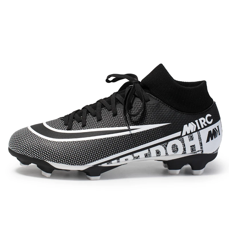 Men Knitting Football Boots Turf Kids Soccer Shoes Cleats Training High Top Ankle Sport Quality AG TF Indoor Children Sneakers