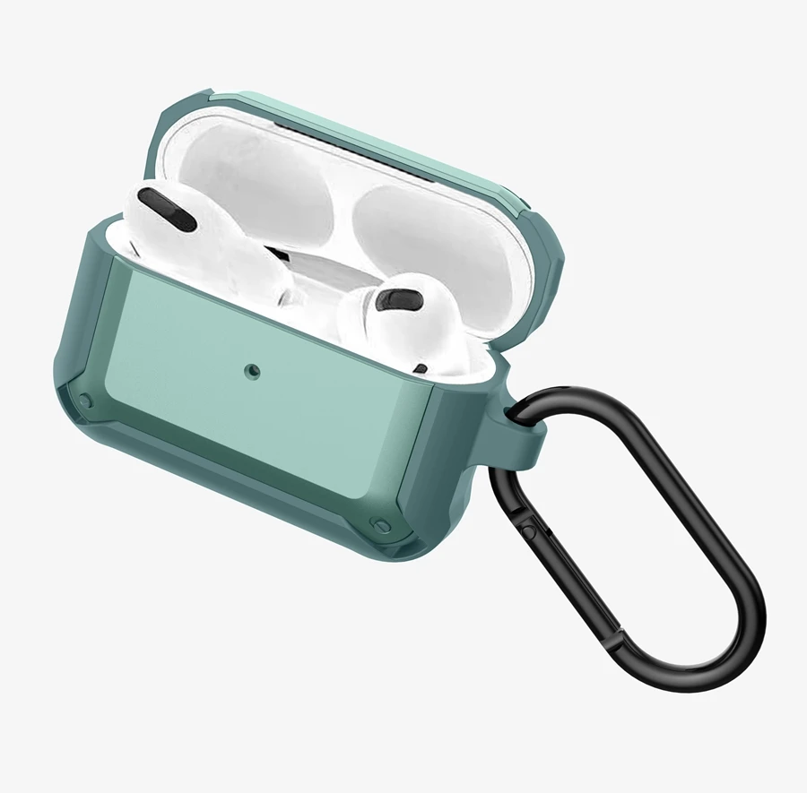 

Полноразмерный защитный чехол для AirPods Pro 1 2, наушники-вкладыши, прочный ТПУ + ПК бронированный противоударный чехол с брелоком-карабином