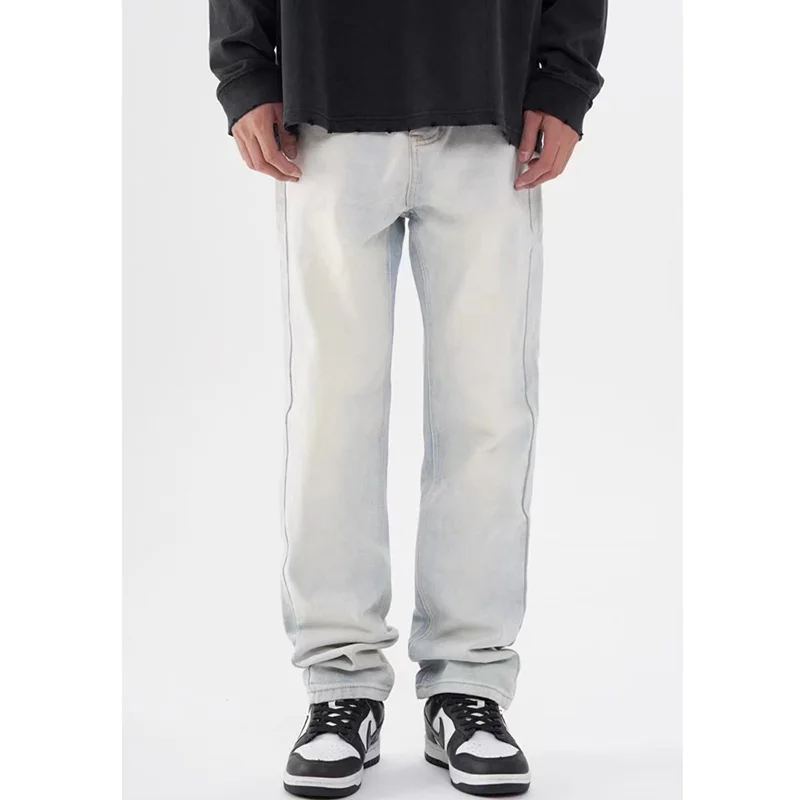 Streetwear Men 2022 New Pattern Recreational Light Blue Pants Straight Cylinder Comfortable Loose Versatile Jeans Autumn Female