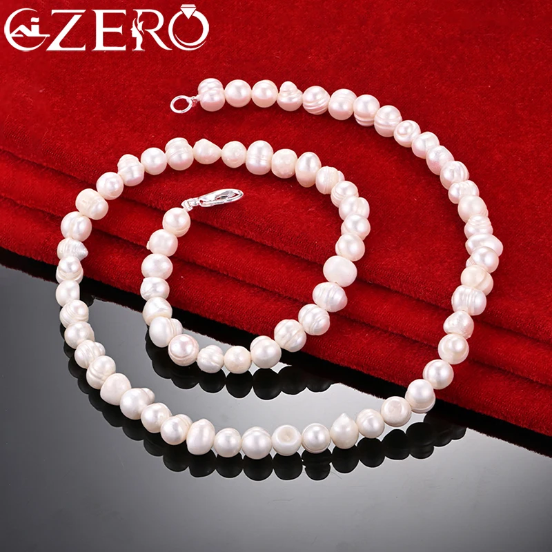 

16/18/20 Inch White/Pink/Purple 8mm Natural Pearl Necklace For Women 925 Sterling Silver Charm Jewelry Wedding Party Accessories