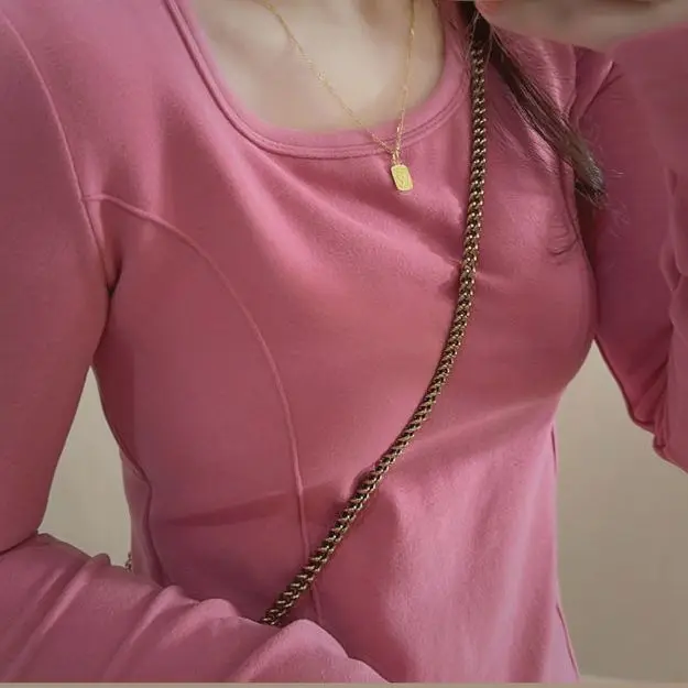 Yasuk Spring Winter Casual Pullover Women's Slim Simple Soft Warm Bottom Velvet With Chest Cushionv Thermal Underwear