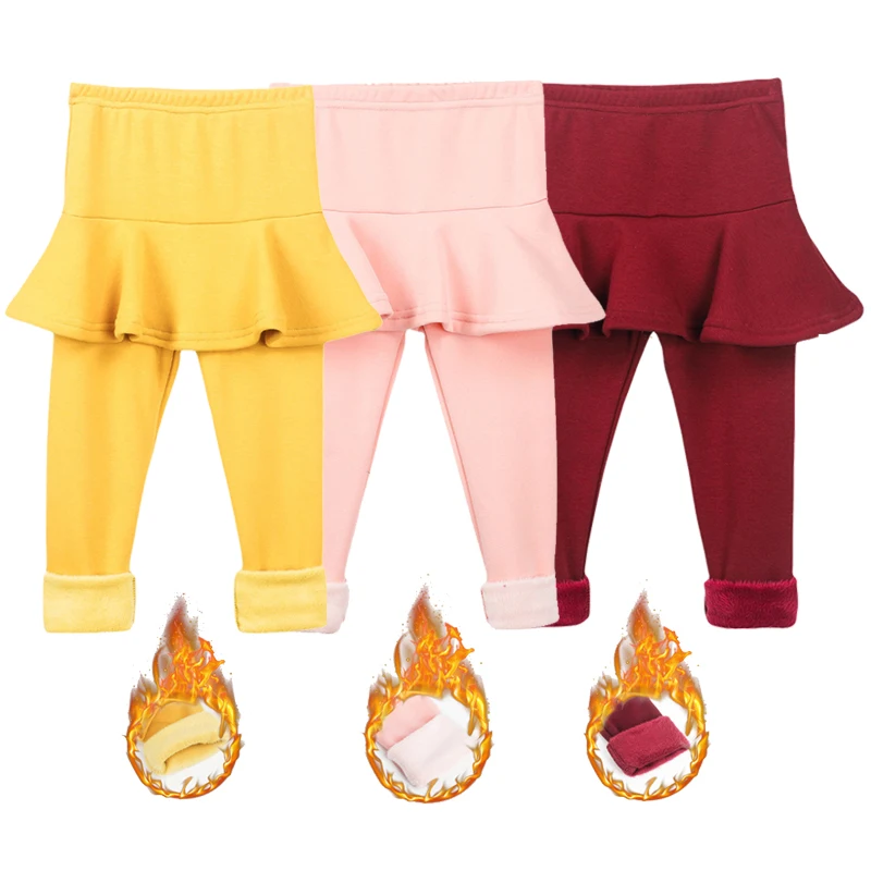 

Осенне-зимние брюки для девочек, повседневные леггинсы, Детские теплые флисовые брюки, высококачественные хлопковые брюки для маленьких девочек с оборками, однотонные брюки для девочек