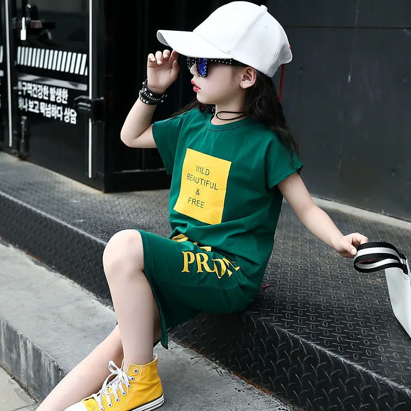 Спортивный костюм для девочек 4-12 лет с круглым вырезом и шортами | Детская одежда