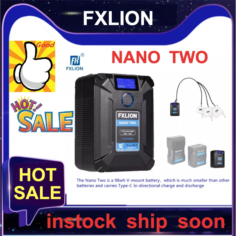 

Крошечная аккумуляторная батарея FXLION Nano Two 98 Вт/ч с V-образным креплением и разъемом Type-C, D-tap, USB A, Micro USB для камер, видеокамер, большой светодио...