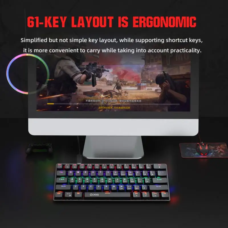 

Usb2.0 Office Gaming Keyboard Mini Keyboard 61keys Backlit Portable Wired Mechanical Keyboard Computer Accessories Gaming Laptop